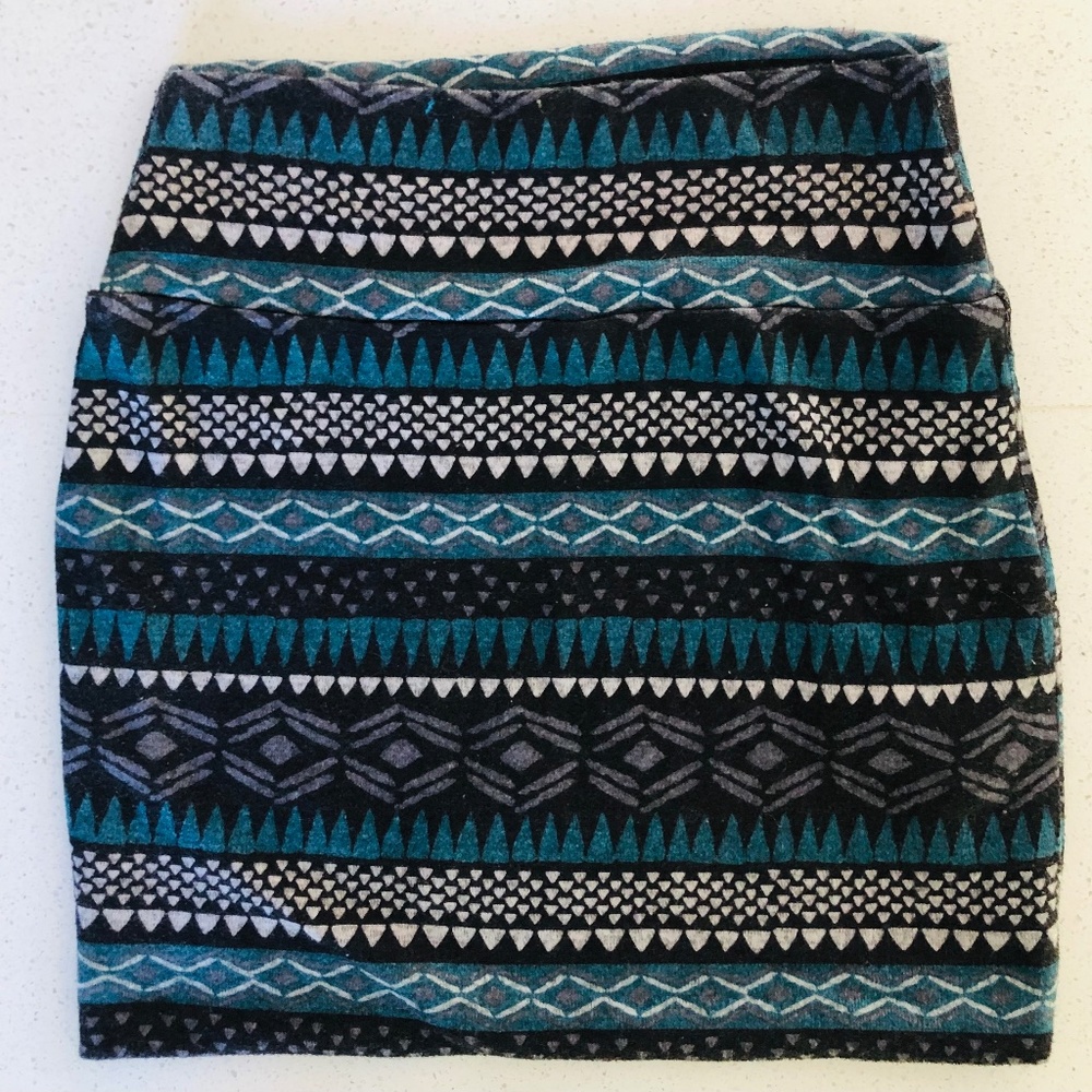Teal, grey, black and white mini skirt